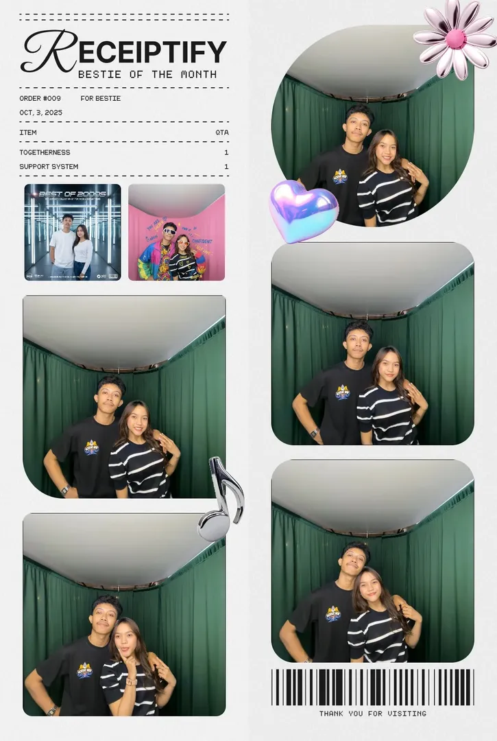 Contoh hasil strip photobooth dengan beberapa pose dan frame.