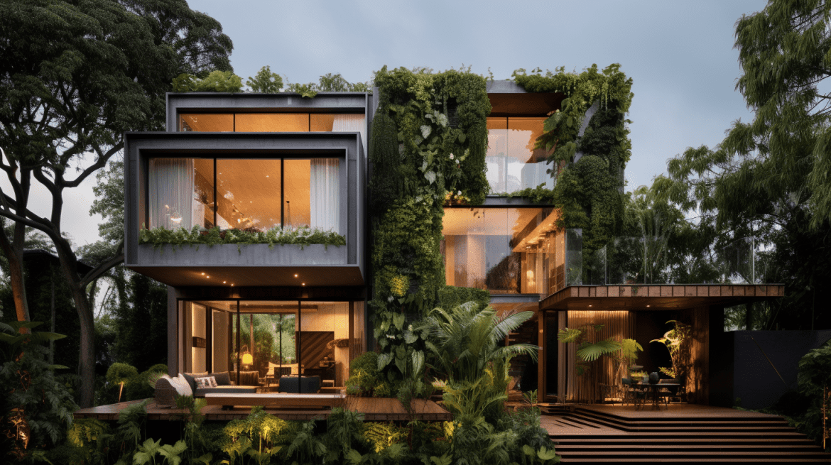 rumah 2 lantai dengan taman vertikal