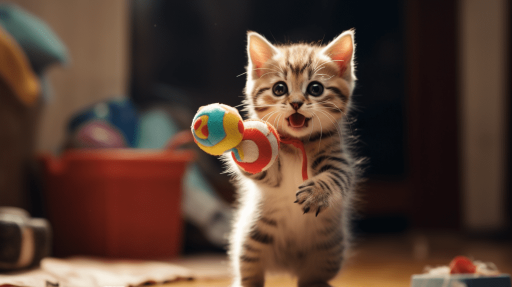 Kucing menggemaskan yang sedang bermain