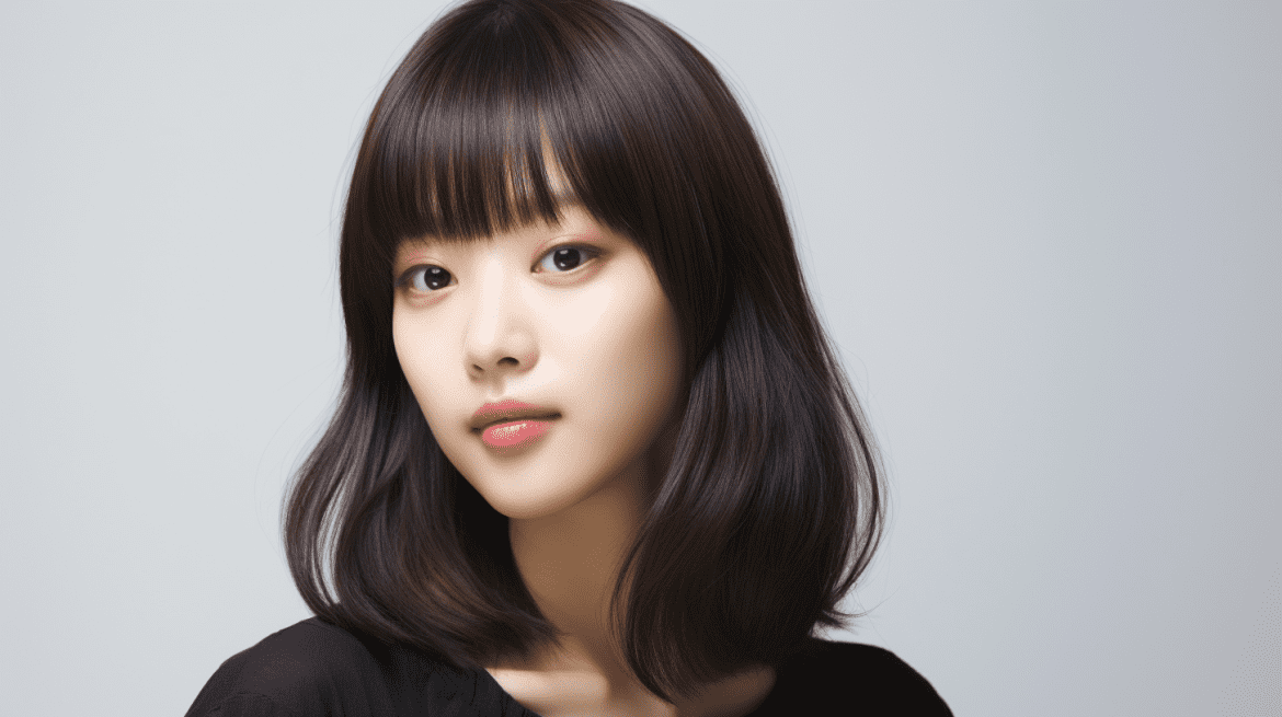 Model rambut long bob dengan poni untuk wajah bulat