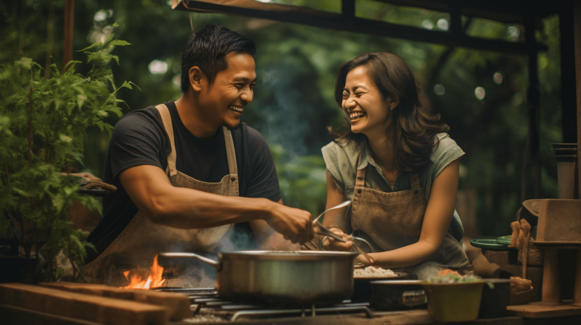 Foto prewedding tema masak bersama