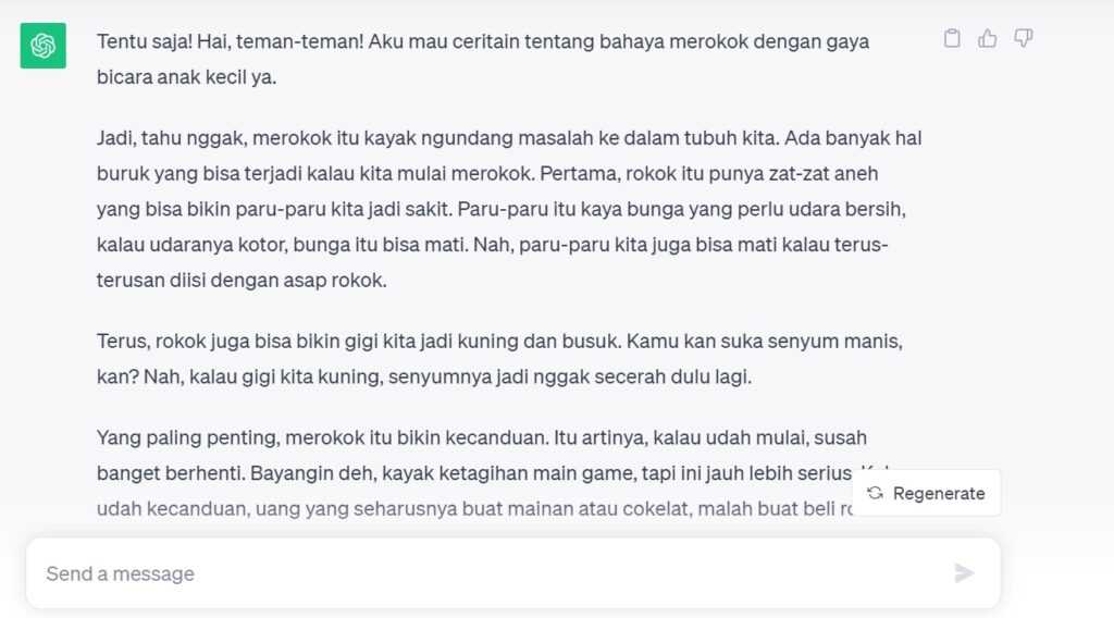 Contoh ketika ChatGPT berpura-pura jadi anak 10 tahun