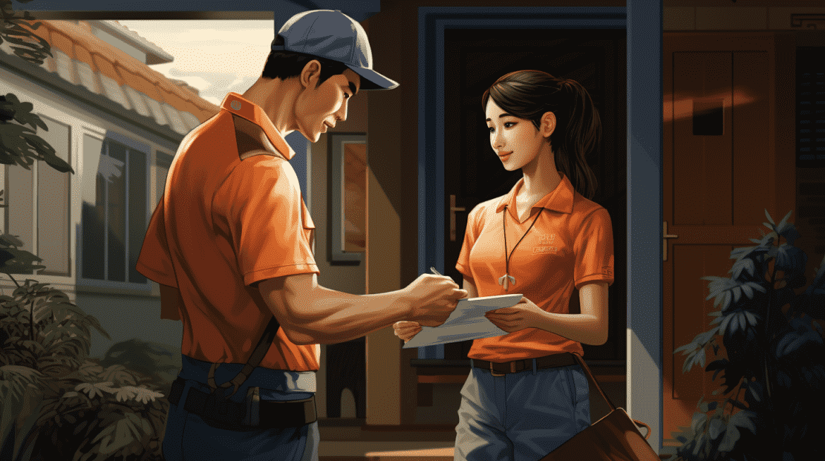 Ilustrasi tukang pos mengirim surat