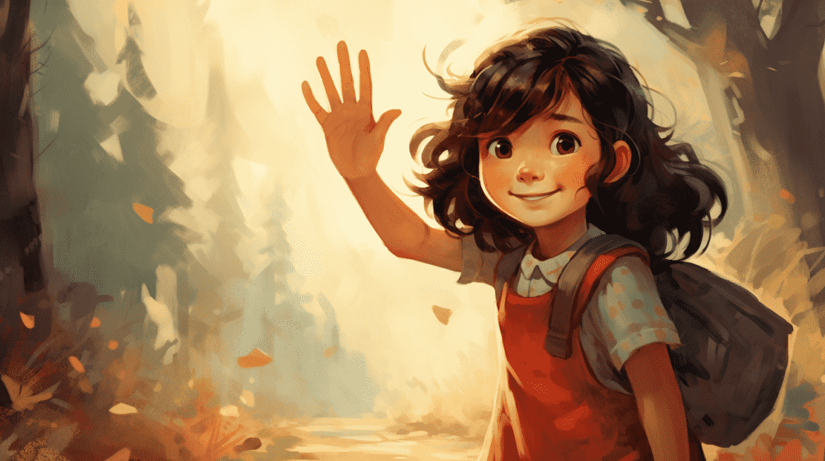 Ilustrasi gadis kecil yang melambaikan tangan