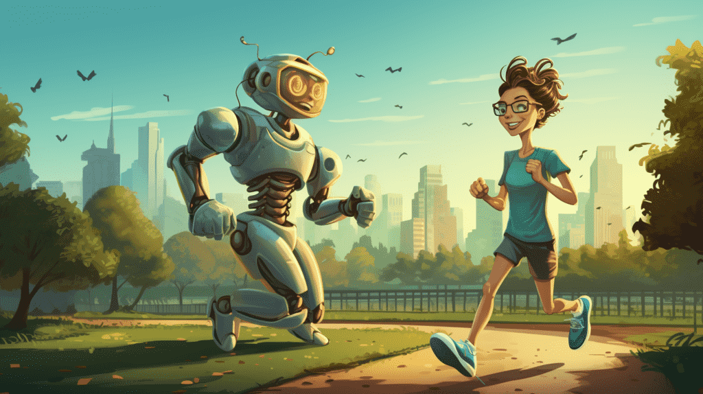 Ilustrasi robot menjadi instruktur kesehatan manusia