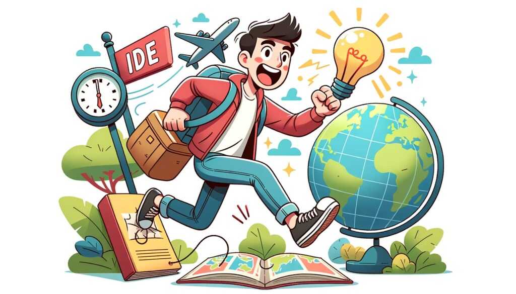 Ilustrasi wisatawan yang menemukan ide kreatif saat berlibur