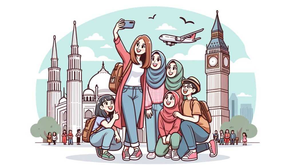 Ilustrasi keluarga saat traveling di luar negeri