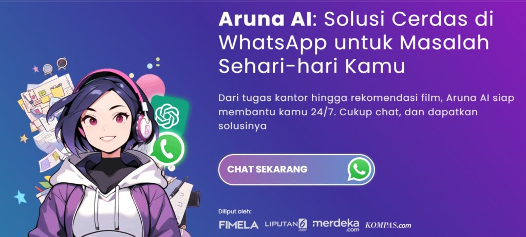 Screenshot halaman utama Aruna AI