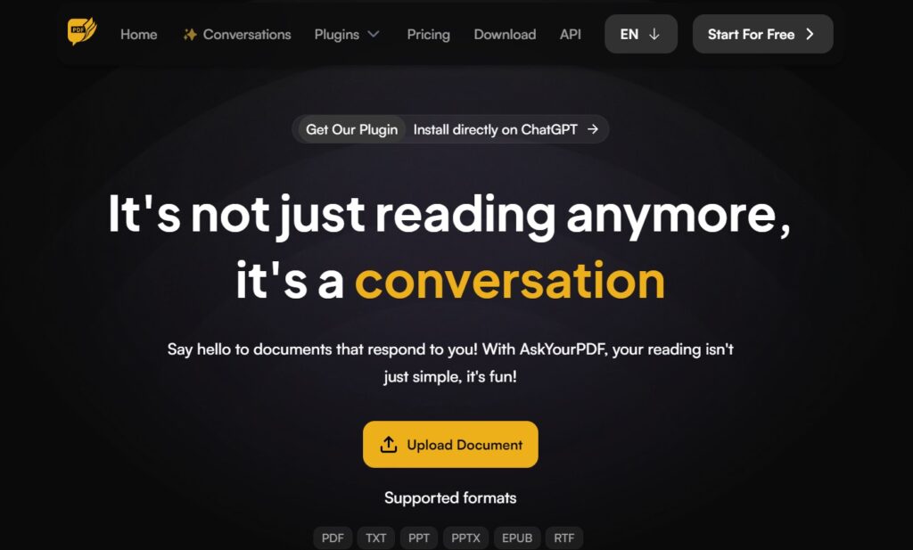 Screenshot halaman utama AskYourPDF