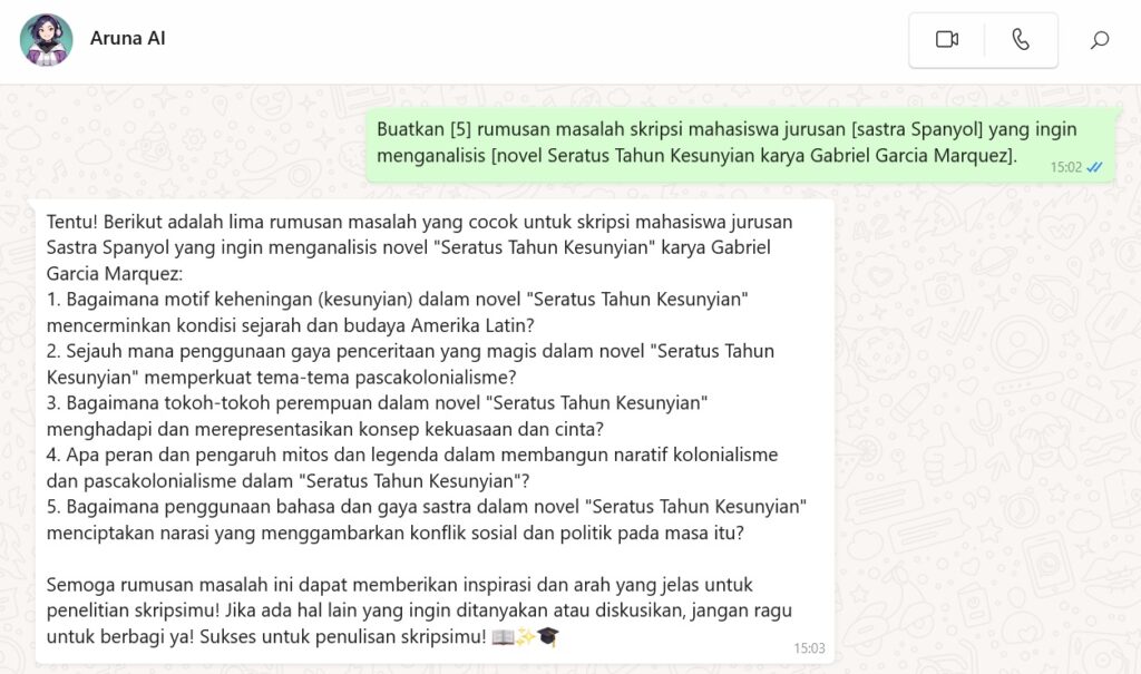 Contoh chat menulis rumusan masalah skripsi pakai Aruna AI - 2