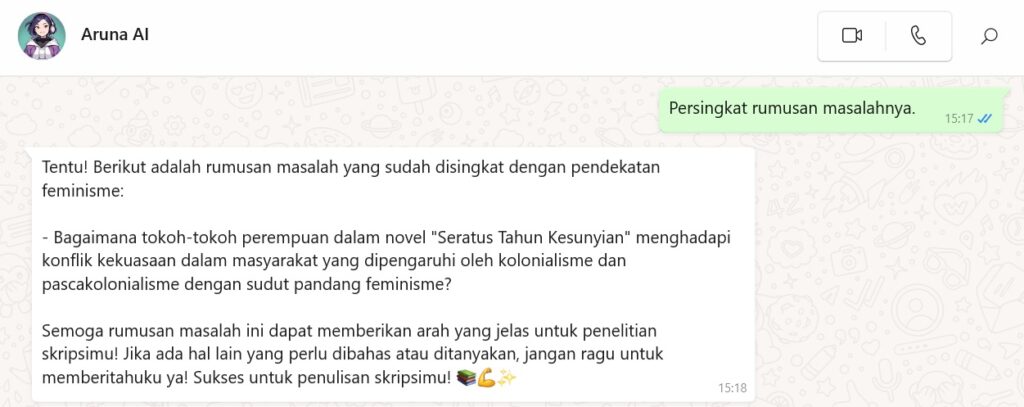 Contoh chat menulis rumusan masalah skripsi pakai Aruna AI - 5